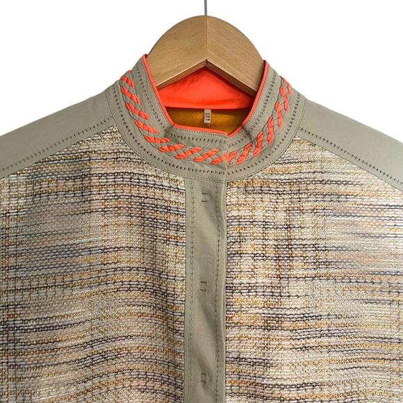 Elie Tahari Mandarin Collar Blazer Snaps Tan & Orange Braided Details Size 8 - Picture 5 of 11